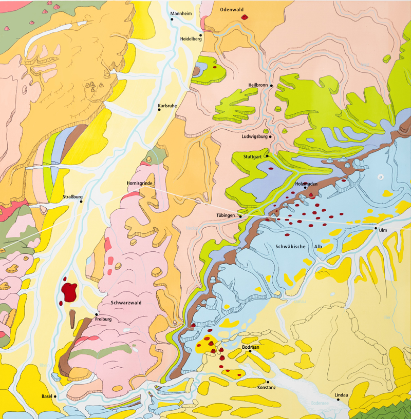 Geologische Karte Baden Württembergs.